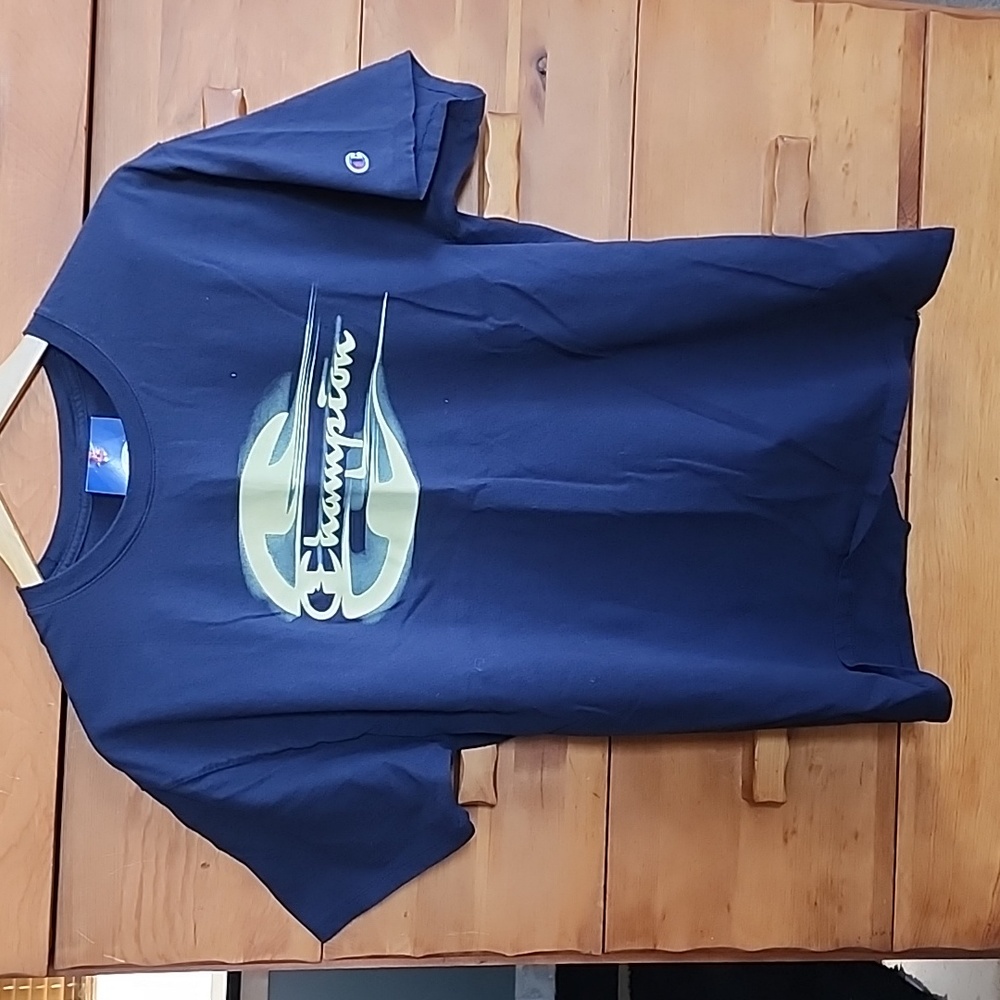 Champion: "Glow-Speed" Print Logo Tee, Navy & Glow-in-the-Dark, Men's Large